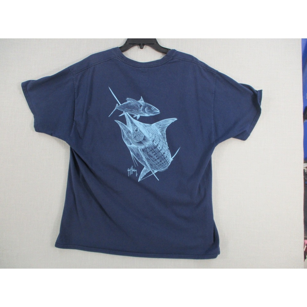 Guy Harvey Mens XL Navy Blue Pocket T-Shirt Short Sleeve AFTCO Cotton Tee